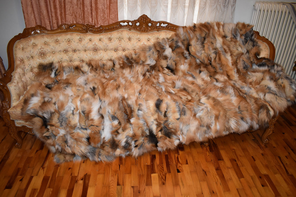 Fur  Blanket , Fox Fur Throw , Fur Throw bedspread ,Fur Fox blanket throw , 100% HANDMADE , Home Decor