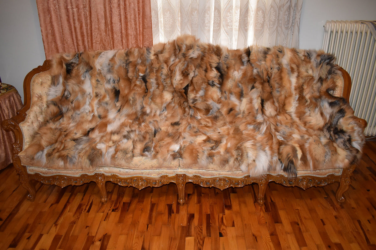 Fur  Blanket , Fox Fur Throw , Fur Throw bedspread ,Fur Fox blanket throw , 100% HANDMADE , Home Decor