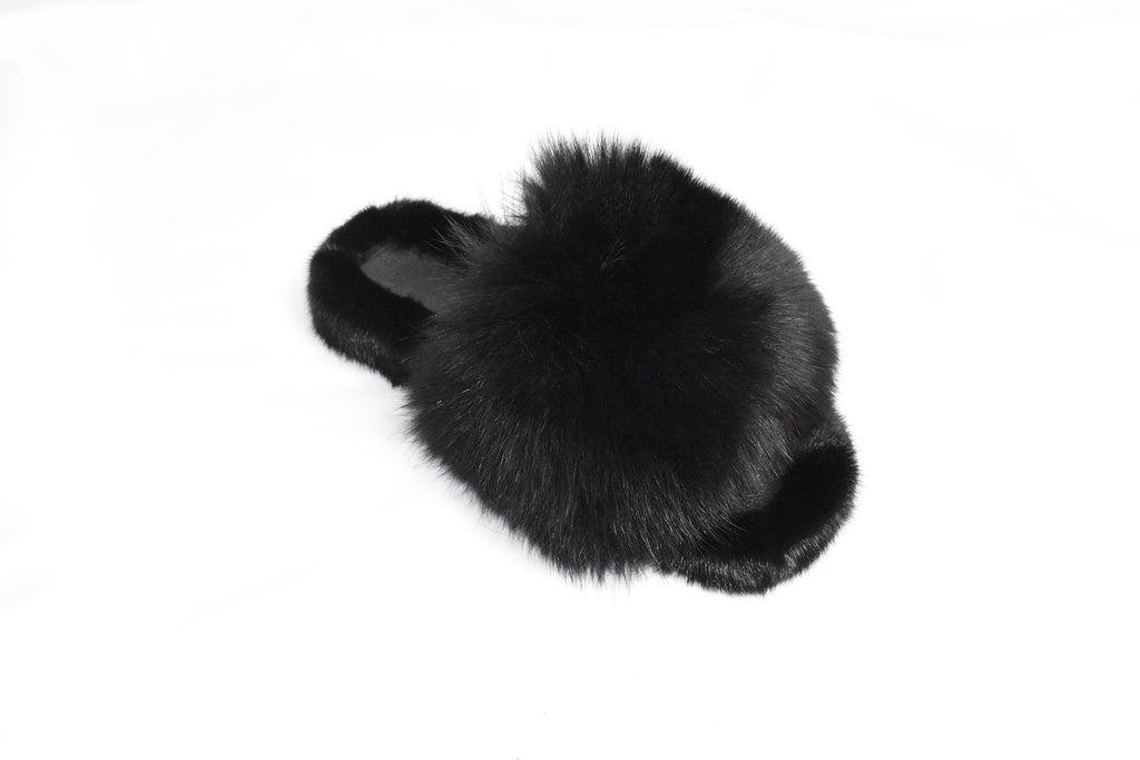 Mink Fur Slides | Black Fur Slides |  Mink And Fox Fur Slide | Luxury gift for women