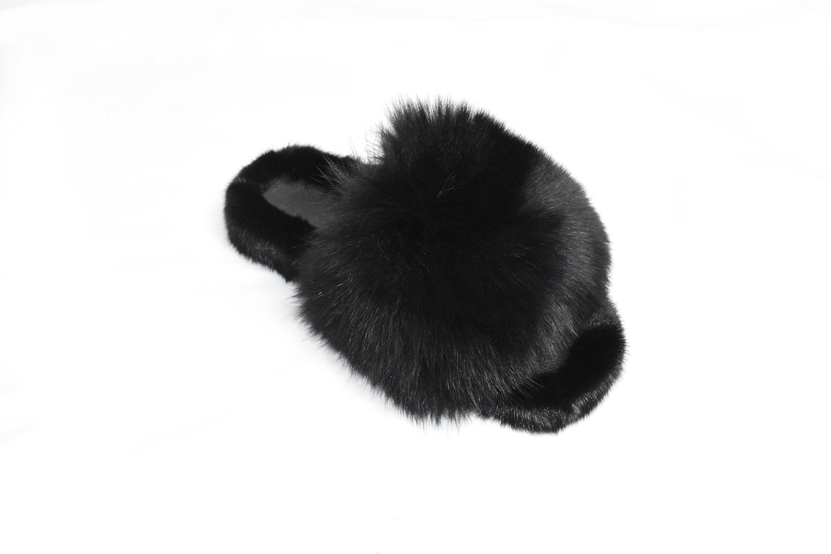 Mink Fur Slides | Black Fur Slides |  Mink And Fox Fur Slide | Luxury gift for women