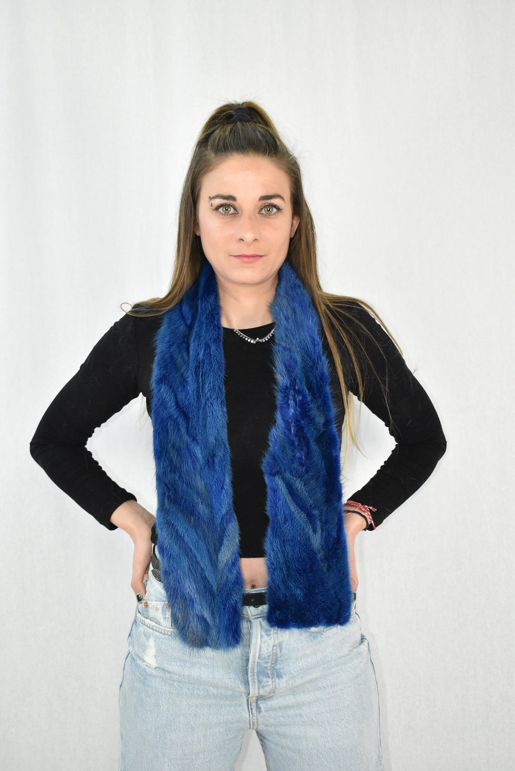Mink Fur Scarf | Warm Fur Scarf | Blue Fur Scarf | Winter scarf | Large Fur Scarf | Gift For Her | Mink Fur Neck  Wrap