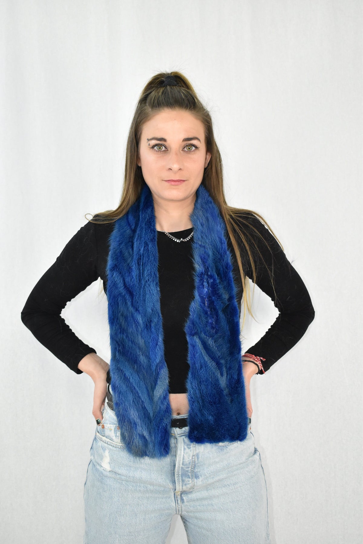Mink Fur Scarf | Warm Fur Scarf | Blue Fur Scarf | Winter scarf | Large Fur Scarf | Gift For Her | Mink Fur Neck  Wrap