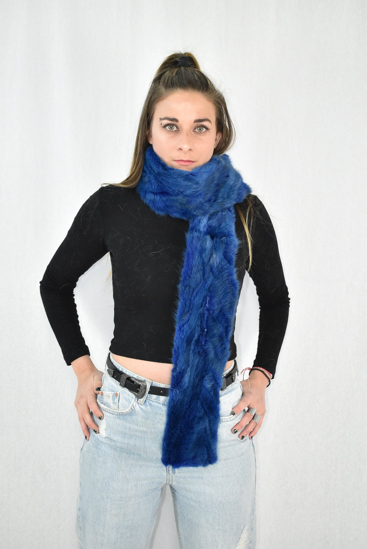 Mink Fur Scarf | Warm Fur Scarf | Blue Fur Scarf | Winter scarf | Large Fur Scarf | Gift For Her | Mink Fur Neck  Wrap