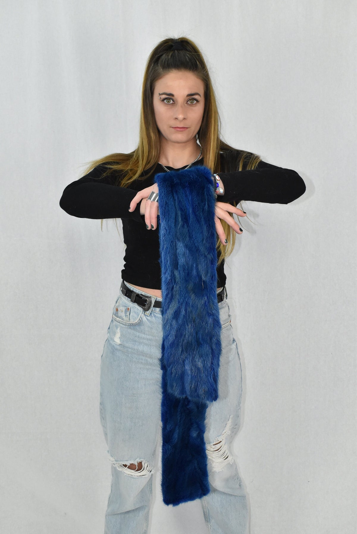 Mink Fur Scarf | Warm Fur Scarf | Blue Fur Scarf | Winter scarf | Large Fur Scarf | Gift For Her | Mink Fur Neck  Wrap