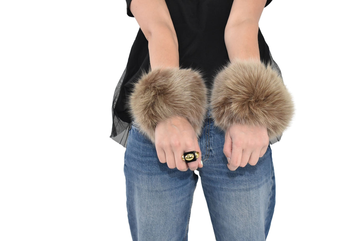 Fox Fur Cuffs,Fur Wrist Band, Beige Fox Fur  Cuff , Winter Coat cuffs,Detachable Fur Cuffs