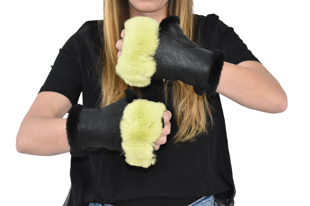 Sheepskin gloves ,  Shearling Fingerless gloves , Women Fur Gloves