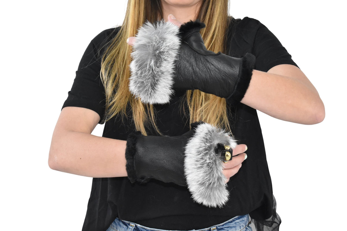 Black Shearling Fur Gloves , Fingerless Gloves, Winter Gloves , Women Gloves , Fur gloves, Fur Accessories , Luxury Gift