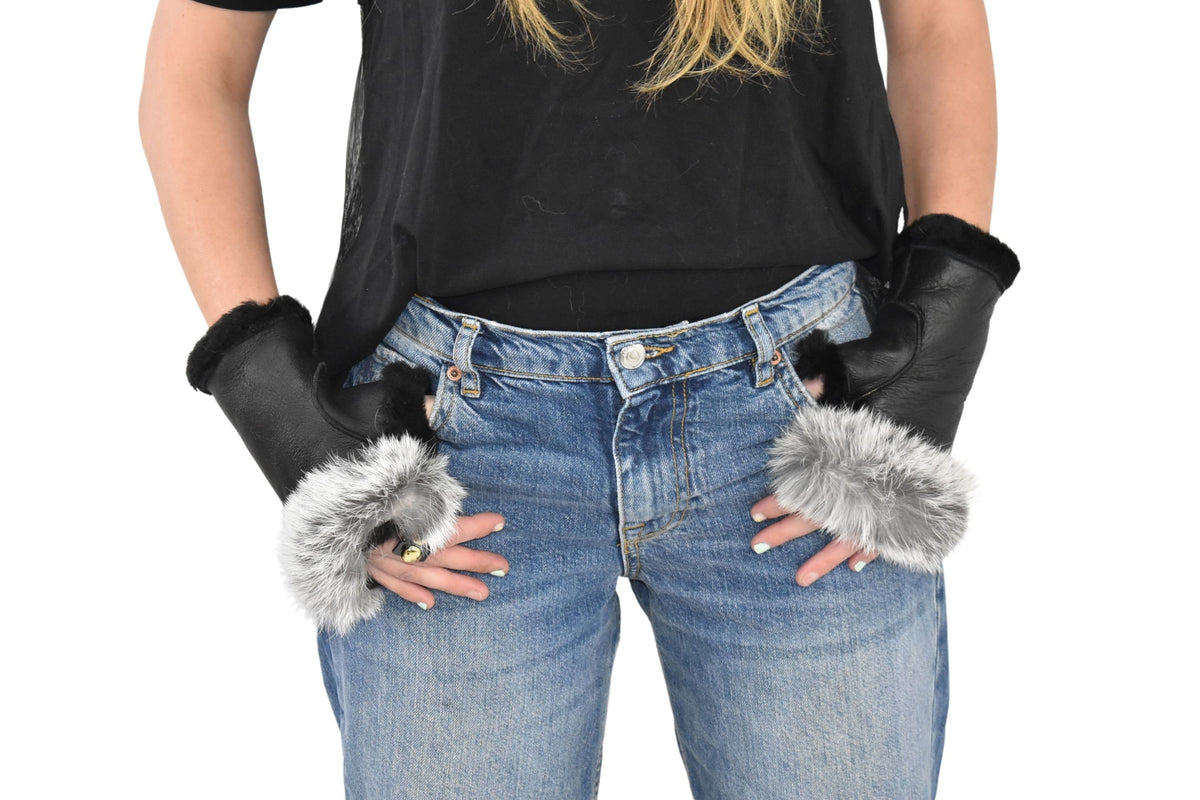 Black Shearling Fur Gloves , Fingerless Gloves, Winter Gloves , Women Gloves , Fur gloves, Fur Accessories , Luxury Gift