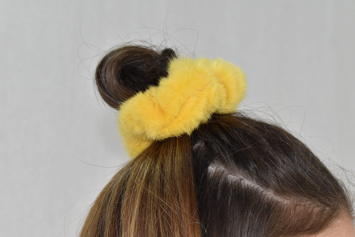 Hair scrunchies | Yellow Fur scrunchies for Women Hair | Handmade Mink Fur scrunchies |