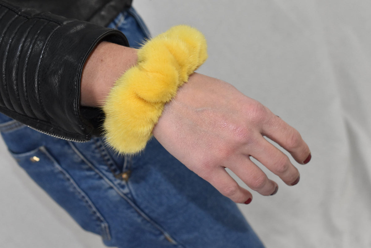 Hair scrunchies | Yellow Fur scrunchies for Women Hair | Handmade Mink Fur scrunchies |