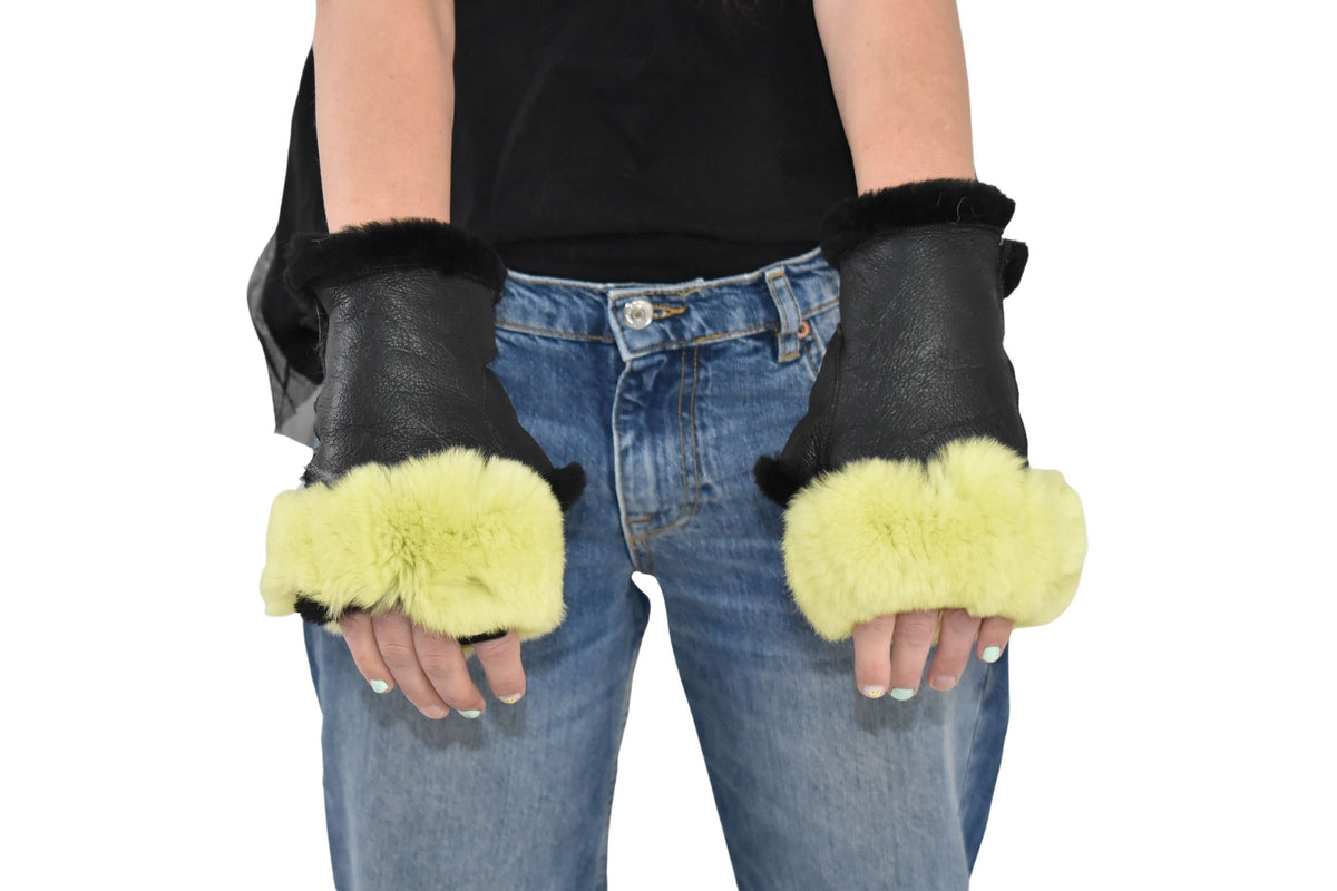 Sheepskin gloves ,  Shearling Fingerless gloves , Women Fur Gloves