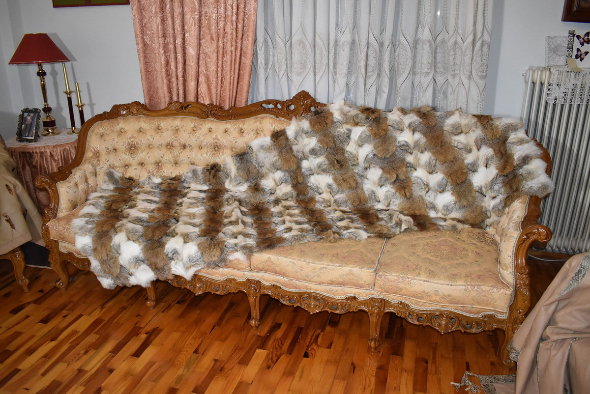 Real Coyote Fur Throw |  Natural Coyote Fur Bed Spread |  Fur Blanket | Handmade Fur Blanket