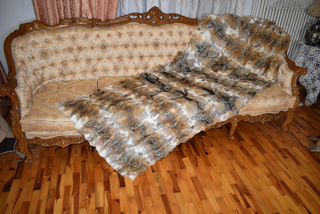 Coyote Fur Throw |  Natural Coyote Fur Bed Spread |  Fur Blanket | Handmade Fur Blanket
