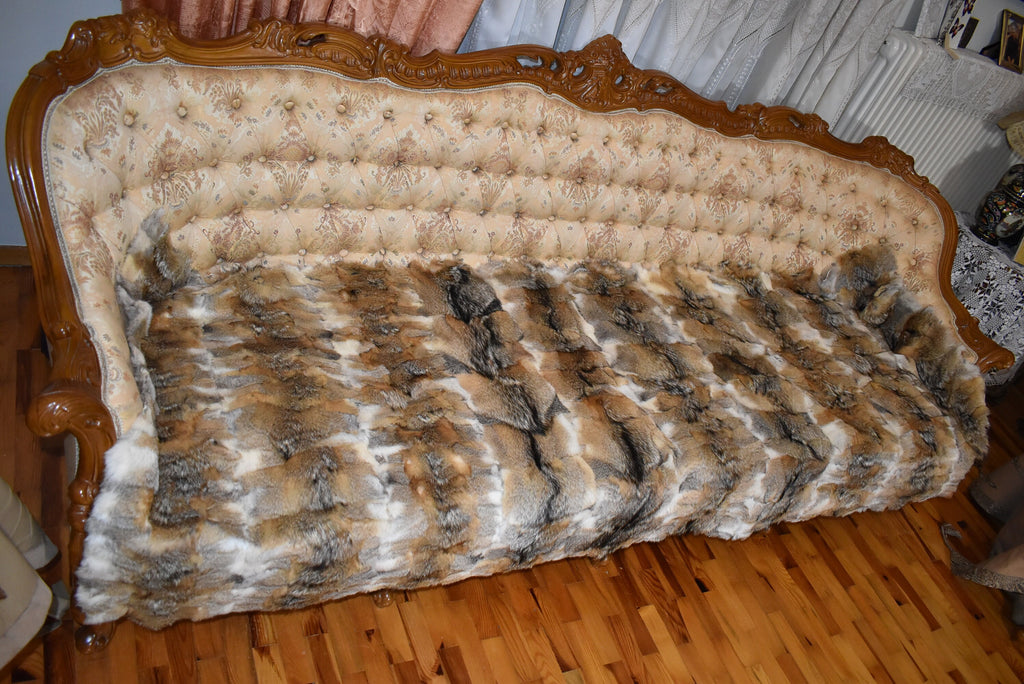 Coyote Fur Throw |  Natural Coyote Fur Bed Spread |  Fur Blanket | Handmade Fur Blanket