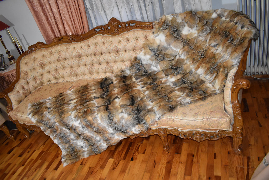 Coyote Fur Throw |  Natural Coyote Fur Bed Spread |  Fur Blanket | Handmade Fur Blanket