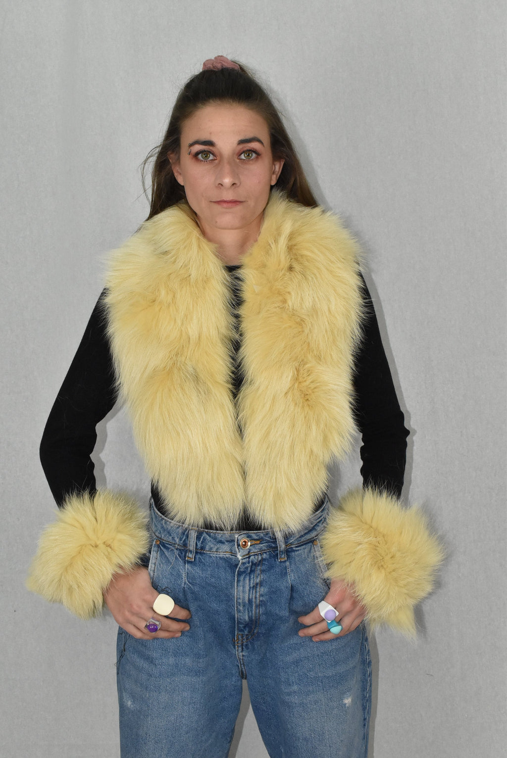 Fox Fur Collar | Detachable Fur Collar | Fox Fur Cuffs Yellow Fur Collar | Fur Scarf |  Yellow  Fur cuffs