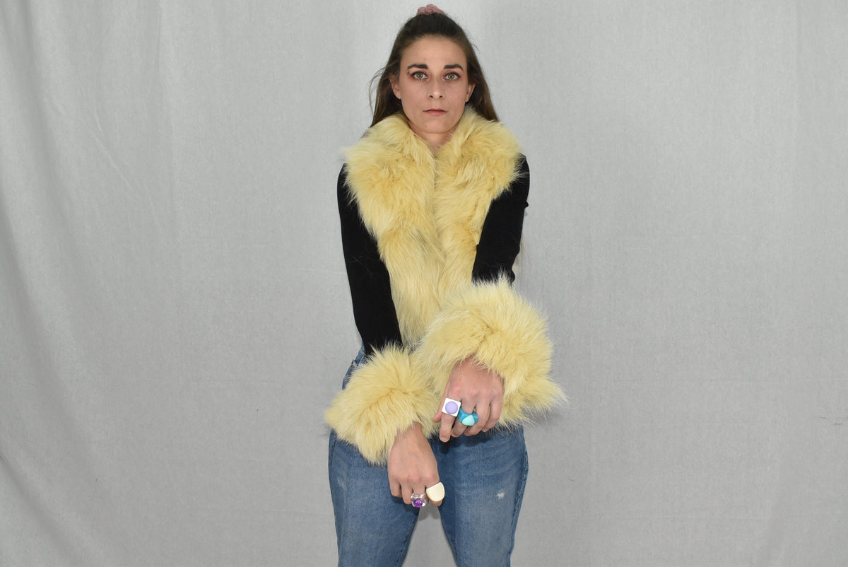 Fox Fur Collar | Detachable Fur Collar | Fox Fur Cuffs Yellow Fur Collar | Fur Scarf |  Yellow  Fur cuffs