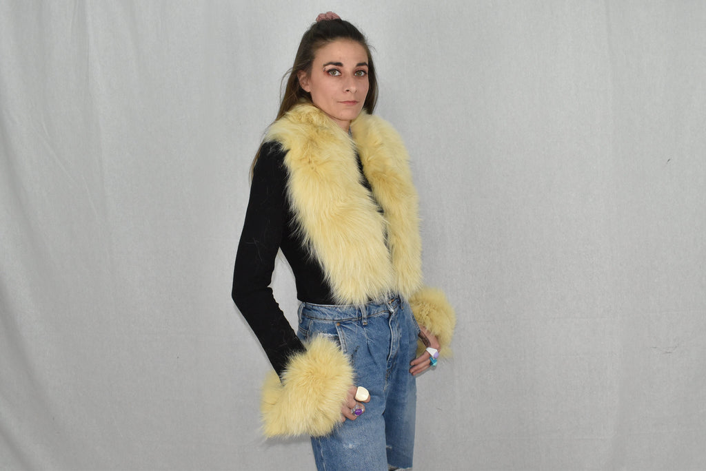 Fox Fur Collar | Detachable Fur Collar | Fox Fur Cuffs Yellow Fur Collar | Fur Scarf |  Yellow  Fur cuffs