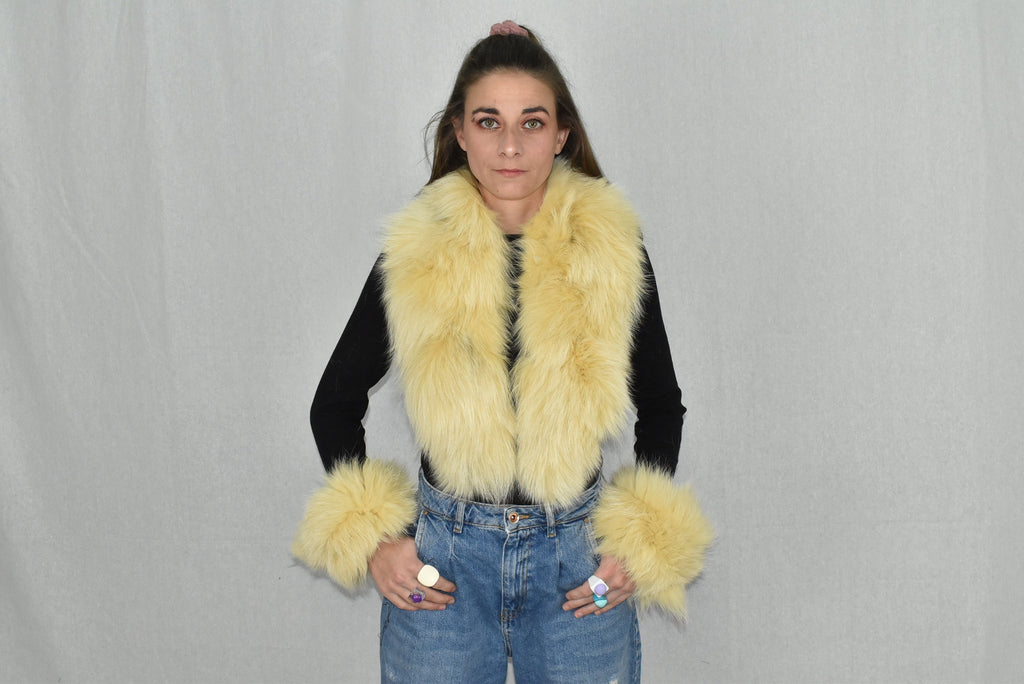 Fox Fur Collar | Detachable Fur Collar | Fox Fur Cuffs Yellow Fur Collar | Fur Scarf |  Yellow  Fur cuffs
