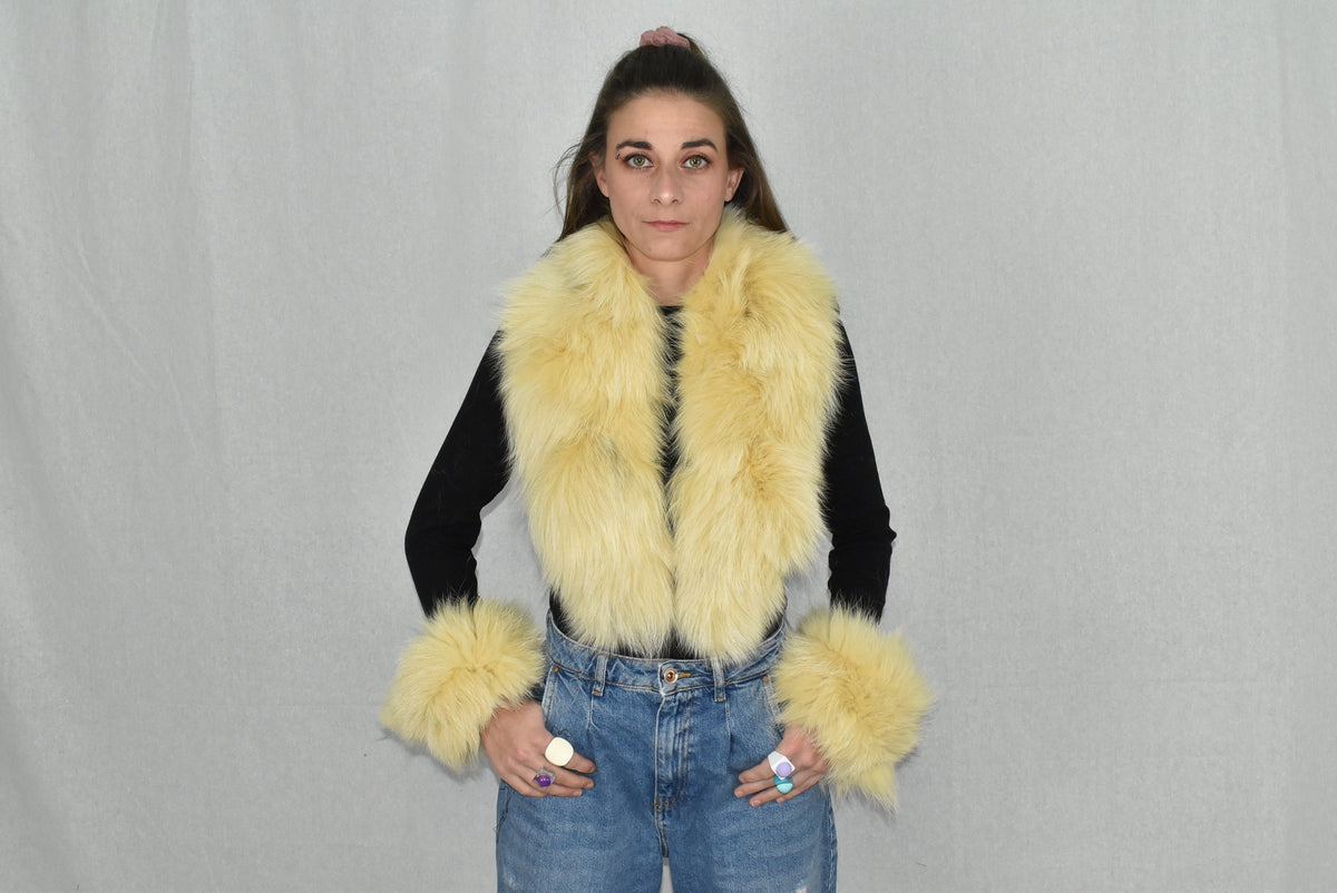Fox Fur Collar | Detachable Fur Collar | Fox Fur Cuffs Yellow Fur Collar | Fur Scarf |  Yellow  Fur cuffs