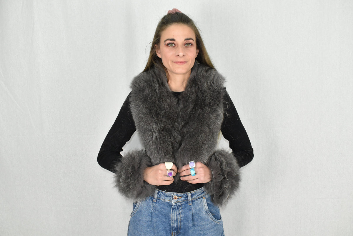 Natural Fox Fur Collar | Fox Fur Cuffs |  Detachable Gray Fur Collar | Set Of Fur Collar And Cuffs