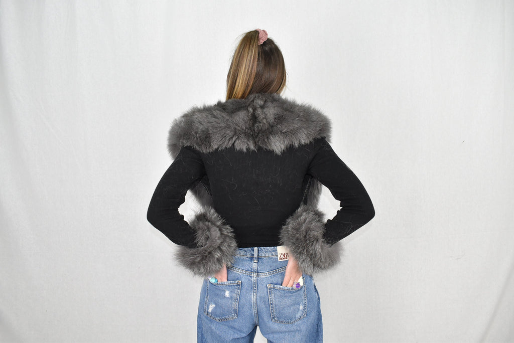 Natural Fox Fur Collar | Fox Fur Cuffs |  Detachable Gray Fur Collar | Set Of Fur Collar And Cuffs