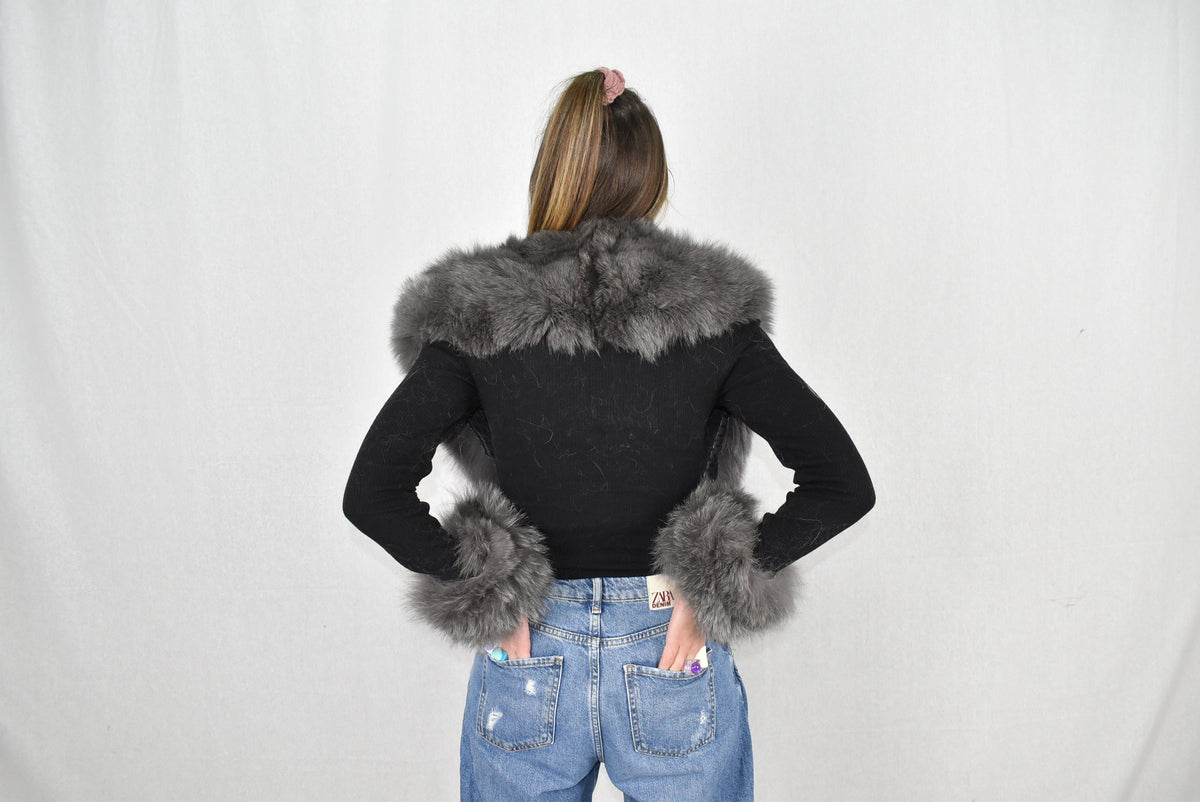 Natural Fox Fur Collar | Fox Fur Cuffs |  Detachable Gray Fur Collar | Set Of Fur Collar And Cuffs