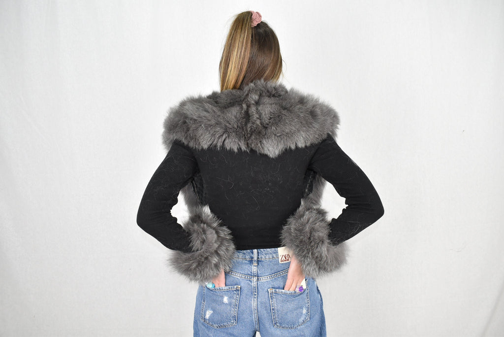 Natural Fox Fur Collar | Fox Fur Cuffs |  Detachable Gray Fur Collar | Set Of Fur Collar And Cuffs
