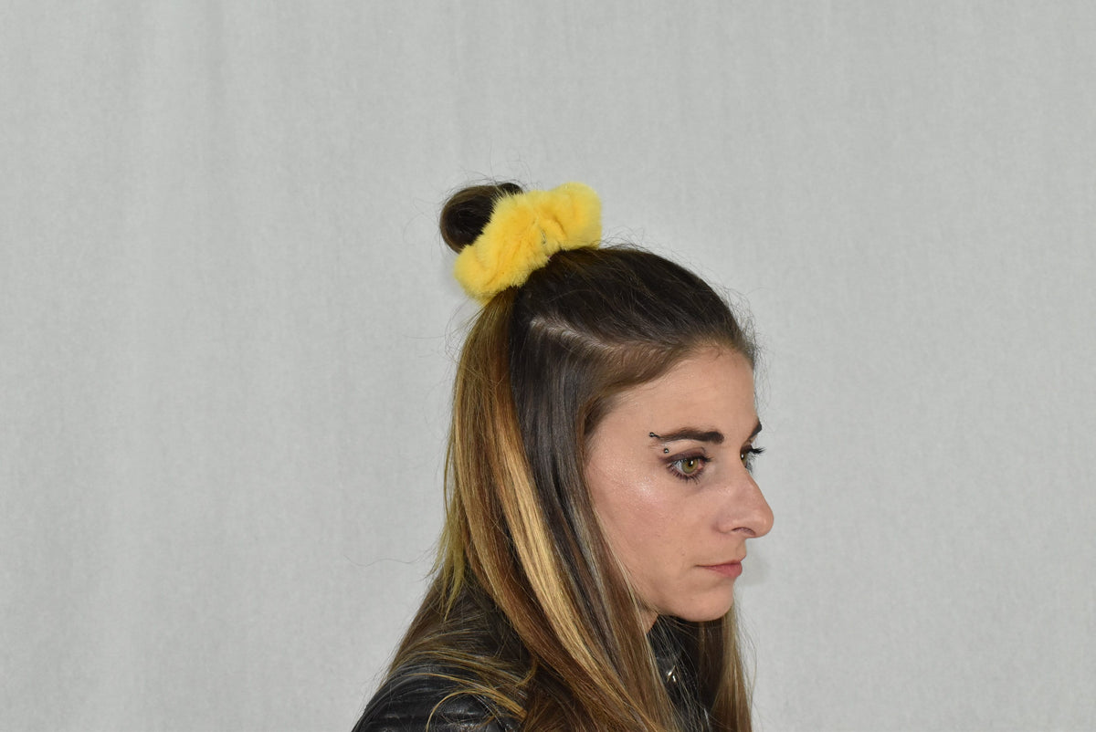 Hair scrunchies | Yellow Fur scrunchies for Women Hair | Handmade Mink Fur scrunchies |