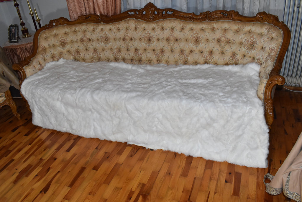 White Fur Blanket |  Fur Throw | Natural Rabbit  Fur  Blanket | Fur Throw | Fluffy Fur blanken Ideal For Your home decor