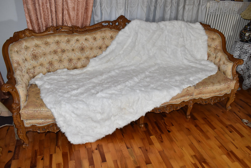 White Fur Blanket |  Fur Throw | Natural Rabbit  Fur  Blanket | Fur Throw | Fluffy Fur blanken Ideal For Your home decor