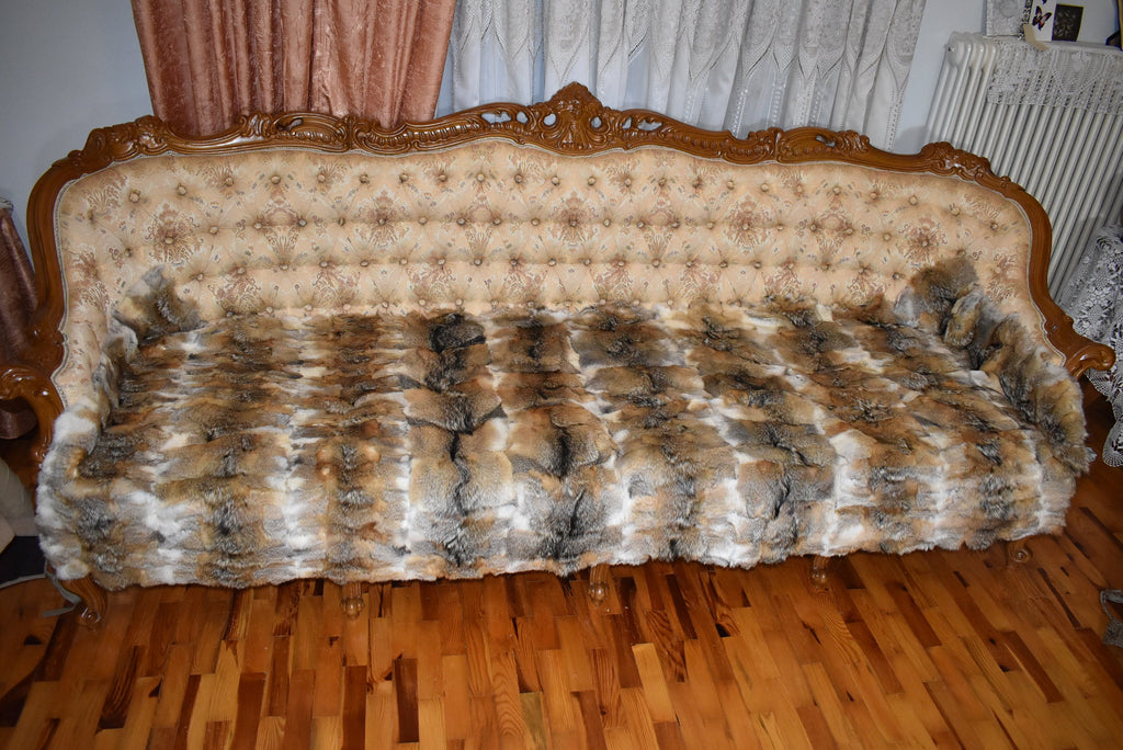 Coyote Fur Throw |  Natural Coyote Fur Bed Spread |  Fur Blanket | Handmade Fur Blanket
