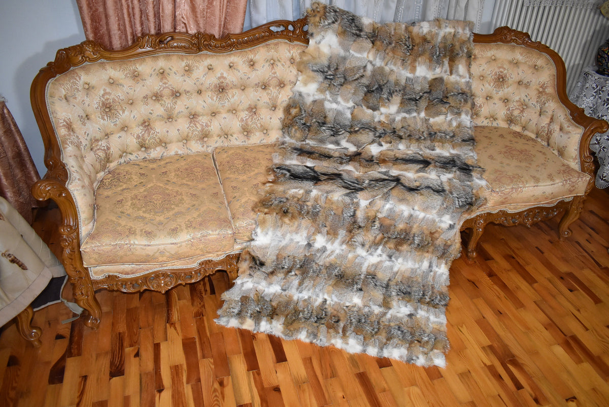 Coyote Fur Throw |  Natural Coyote Fur Bed Spread |  Fur Blanket | Handmade Fur Blanket