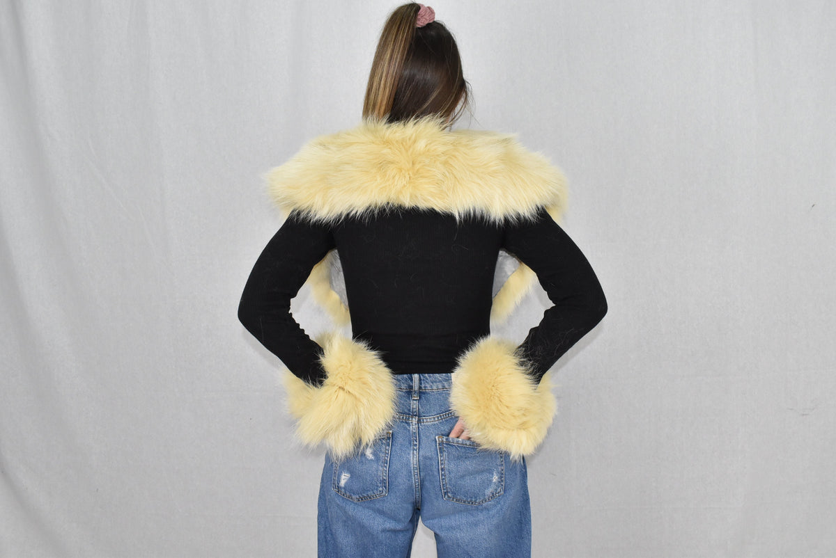 Fox Fur Collar | Detachable Fur Collar | Fox Fur Cuffs Yellow Fur Collar | Fur Scarf |  Yellow  Fur cuffs