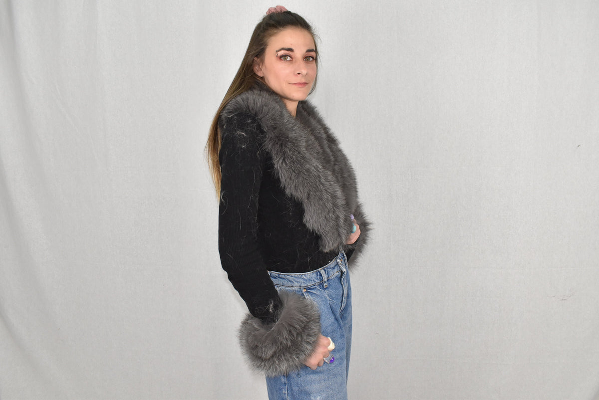 Natural Fox Fur Collar | Fox Fur Cuffs |  Detachable Gray Fur Collar | Set Of Fur Collar And Cuffs