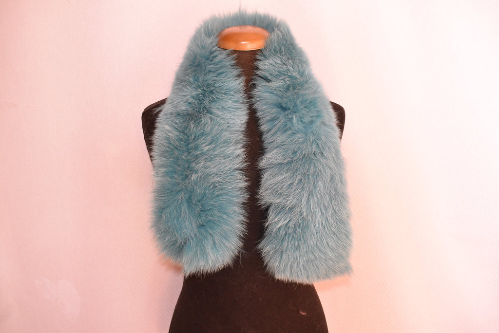 Blue Fox Fur Hood Trim: Detachable Fur Scarf