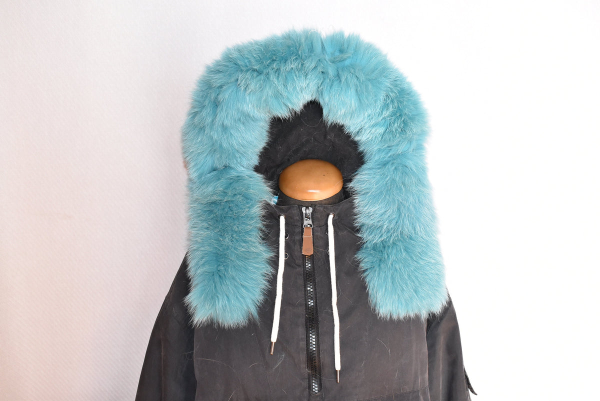Blue Fox Fur Hood Trim: Detachable Fur Scarf