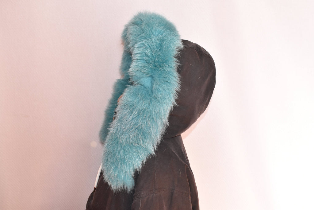 Blue Fox Fur Hood Trim: Detachable Fur Scarf