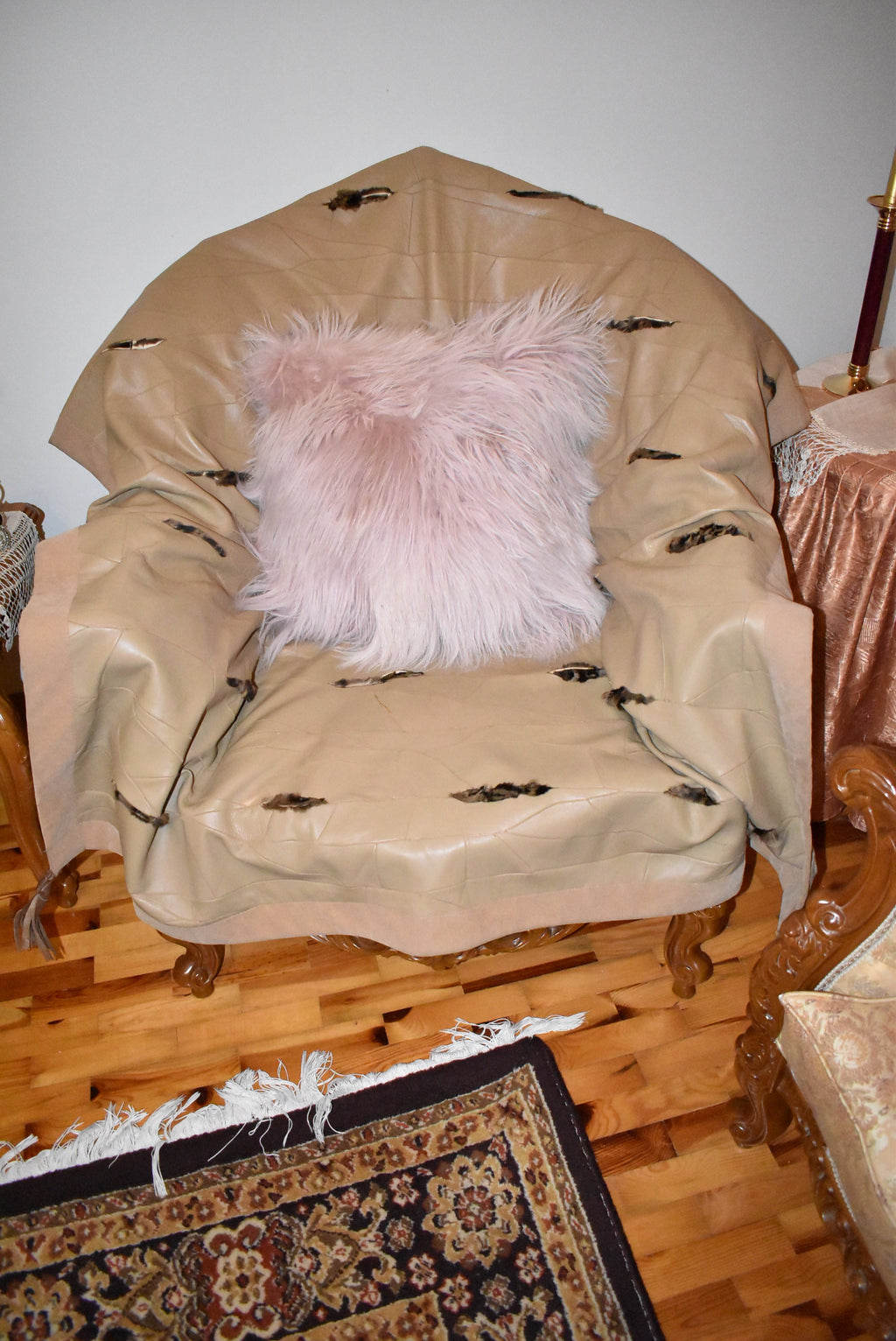 Mongolian Sheepskin Pillows | Baby Pink Fur Sheepskins Pillows | Mongolian Lamp Pillow