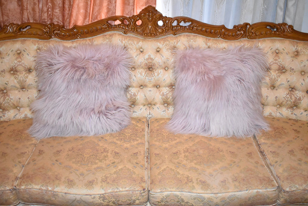 Mongolian Sheepskin Pillows | Baby Pink Fur Sheepskins Pillows | Mongolian Lamp Pillow