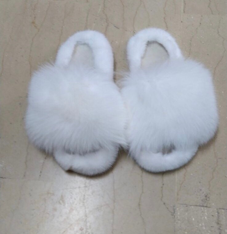 Fur Slide  |  Real Mink and Fox Fur slippers |  Fluffy slides | gift for her | Fur mulles