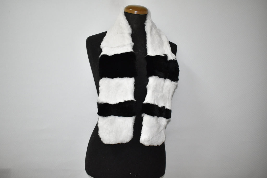 Rex rabbit Fur Scarf | Fur Scarf Black And white color | Fur collar | Gift For Her
