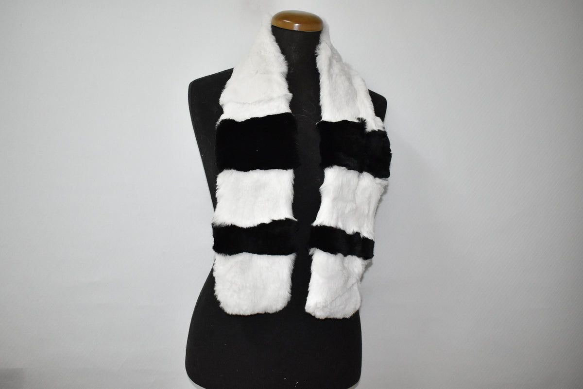 Rex rabbit Fur Scarf | Fur Scarf Black And white color | Fur collar | Gift For Her