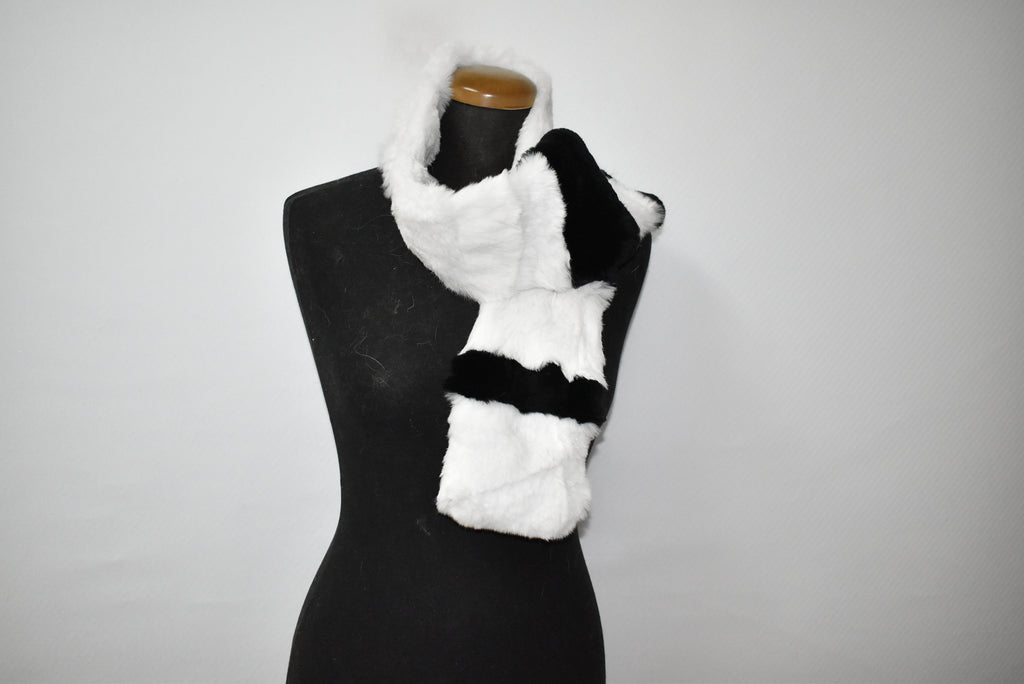 Rex rabbit Fur Scarf | Fur Scarf Black And white color | Fur collar | Gift For Her