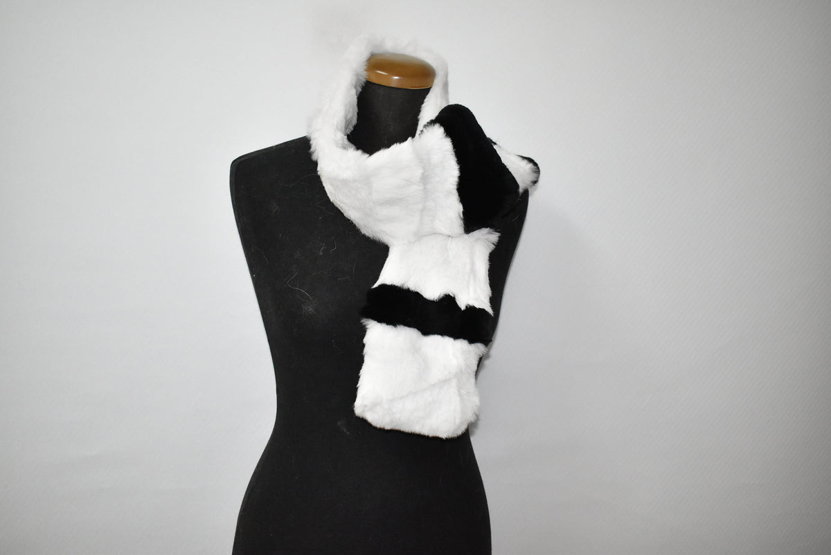 Rex rabbit Fur Scarf | Fur Scarf Black And white color | Fur collar | Gift For Her