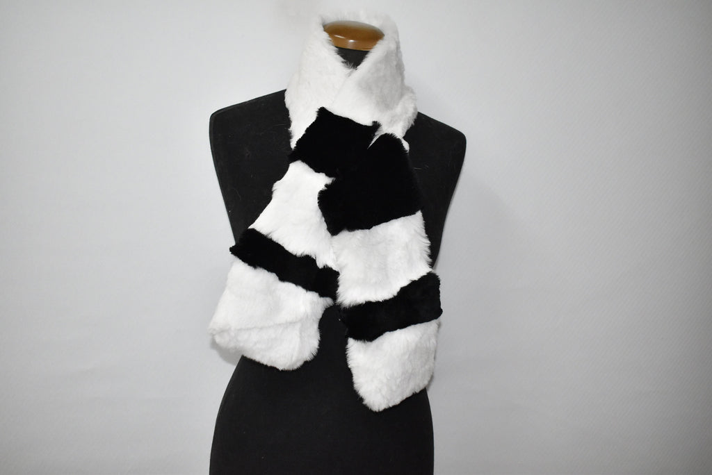 Rex rabbit Fur Scarf | Fur Scarf Black And white color | Fur collar | Gift For Her