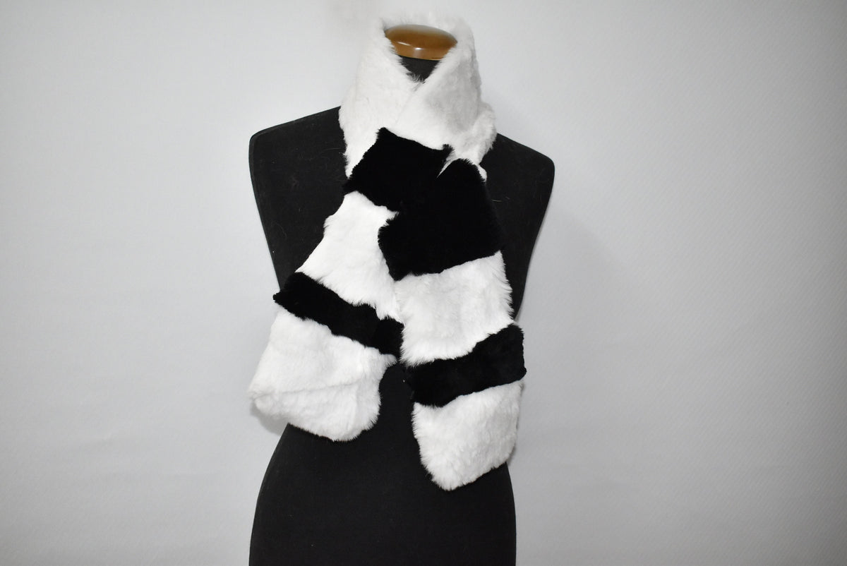 Rex rabbit Fur Scarf | Fur Scarf Black And white color | Fur collar | Gift For Her