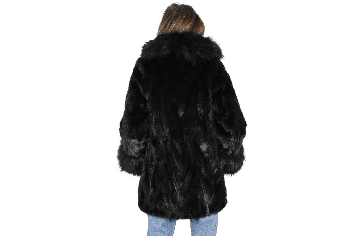 Mink Jacket With Fox Fur Collar  | Black Mink Jacket | Fox Fur Collar | Premium Real Mink Fur Pelt | Luxury Fur Gift For Women