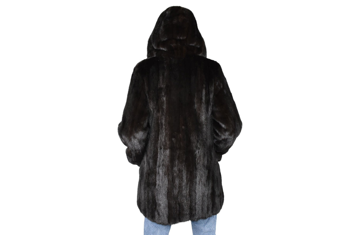 Mink Jacket With Hood | Full Skin Natural Mink Fur | Black Mink Jacket | Luxury gift for her.