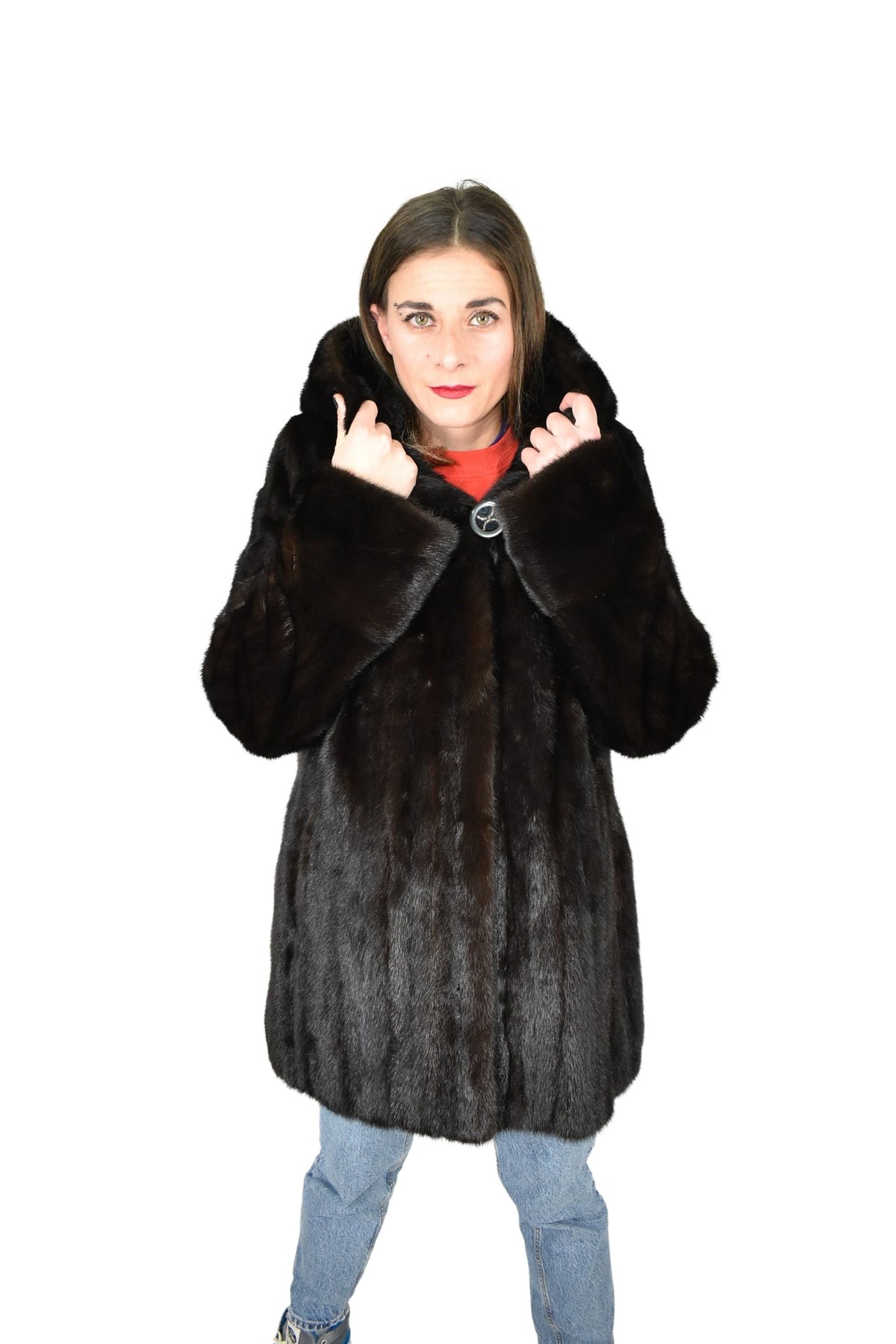 Mink Jacket With Hood | Full Skin Natural Mink Fur | Black Mink Jacket | Luxury gift for her.